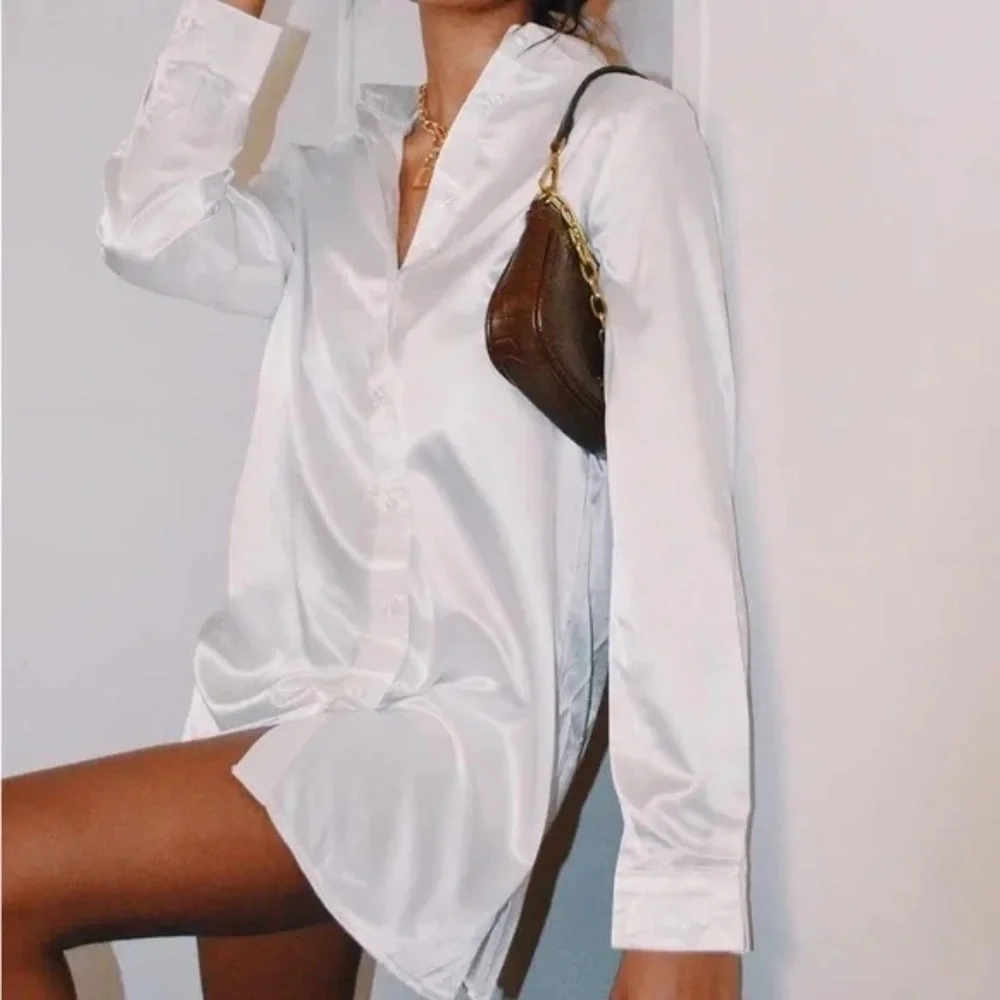 PRINCESS POLLY 90210 Satin Shirt Mini Dress - Picture 2 of 9